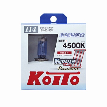 Комплект галогенных ламп Koito Whitebeam III H4 60/55W, 4500K