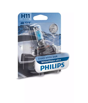 Автолампа галогенная Philips H11 WhiteVision Ultra +60% яркости, 4200К