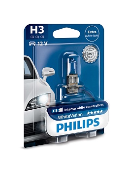 Авто лампа Philips White Vision H3 +60% яркости
