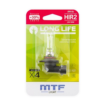Галогенная лампа автомобильная MTF light HIR2 9012 12V 55W LONG LIFE x4 блистер15