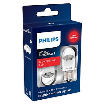 11066XUR, Комплект светодиодных ламп Philips W21/5 красные 12/24V