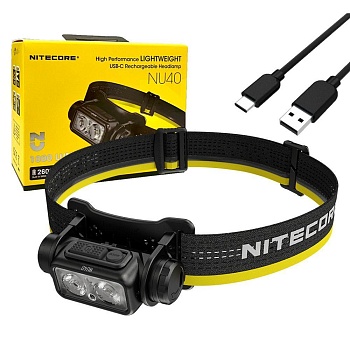 Налобный фонарь NITECORE NU40 1000 люмен 100м 120ч Встроенный литий-ионный аккумулятор емкостью в 2600mAh