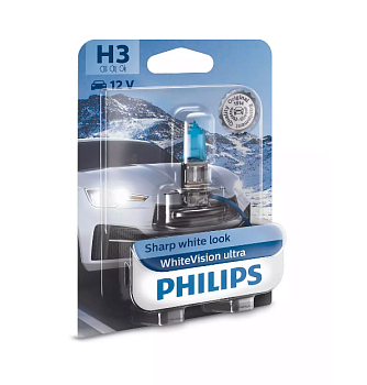 Автолампа Philips H3 WhiteVision Ultra +60% яркости, 4200К