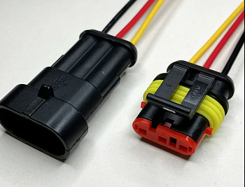 Разъем - коннектор AMP 3 pin автомобильный герметичный с проводом (папа+мама)