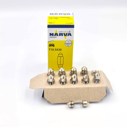 173153000. Лампа салонная Narva 28mm 12V 10W, сервисная коробка 10 шт.
