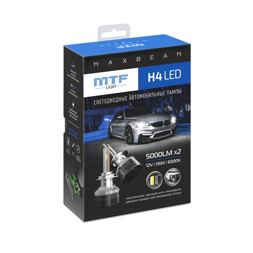 Светодиодные лампы MTF Light, серия MaxBeam, H4, 12V, 55W, 5000lm, 6000K